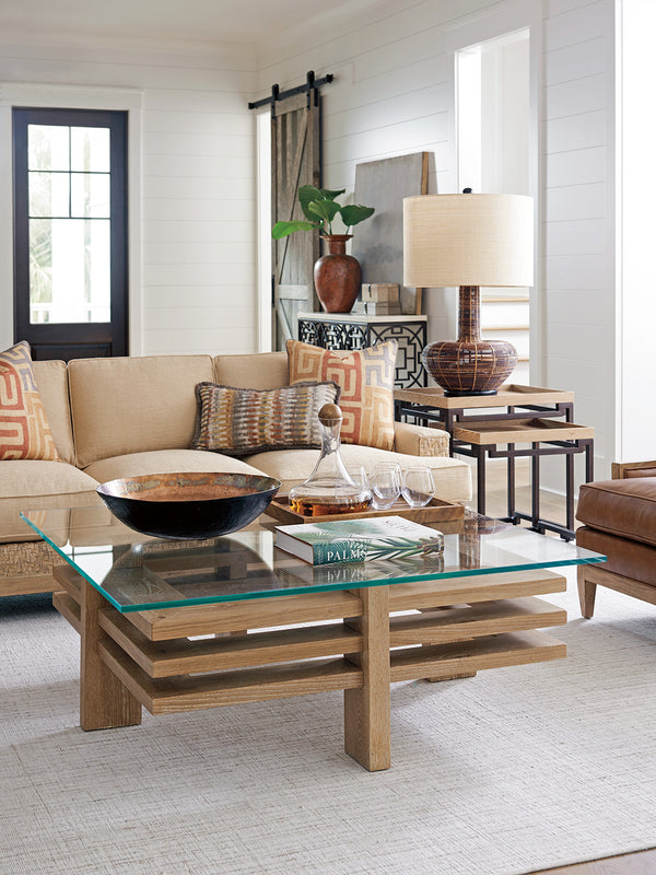 Lexington Tommy Bahama Home Calcutta Square Cocktail Table - Global Transitional Design With Ultra-clear Glass Top And Unique Aesthetic Newcastle  566-945c