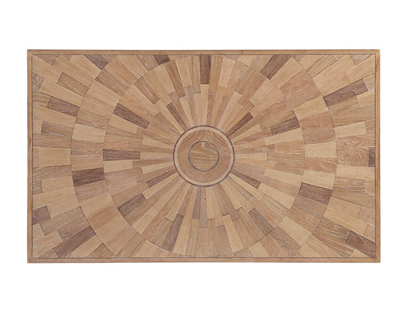 Lexington Tommy Bahama Home Ducane Global Transitional Rectangular Cocktail Table With Unique Sunburst Design And Shelf Newcastle  566-947