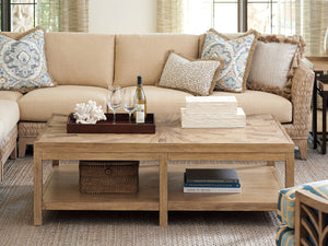 Lexington Tommy Bahama Home Ducane Global Transitional Rectangular Cocktail Table With Unique Sunburst Design And Shelf Newcastle  566-947