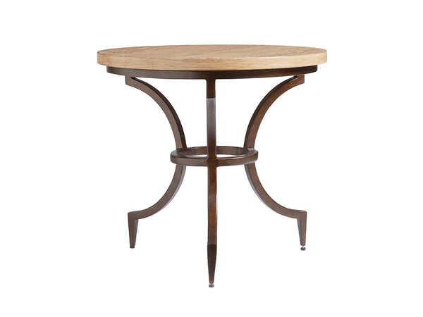 Lexington Tommy Bahama Home Flemming Round End Table: Global Transitional Design With Aged Bronze Base And Knotty Oak Top Newcastle  566-950