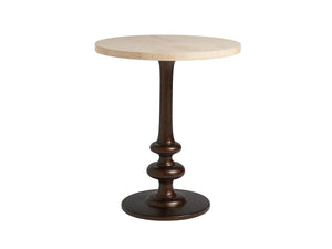 Lexington Tommy Bahama Home Marshall Stone Top Round End Table - Global Transitional Elegance With Aged Bronze And Travertine Finish Newcastle  566-953