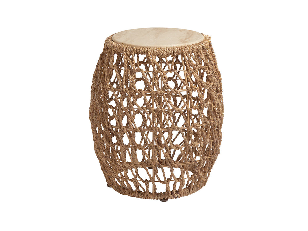 Lexington Tommy Bahama Home Madrid Woven Accent Table - Global Transitional Design With Natural Oak, Woven Abaca, And Travertine Top Newcastle  566-954