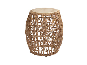 Lexington Tommy Bahama Home Madrid Woven Accent Table - Global Transitional Design With Natural Oak, Woven Abaca, And Travertine Top Newcastle  566-954