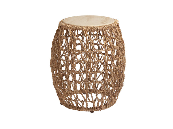 Lexington Tommy Bahama Home Madrid Woven Accent Table - Global Transitional Design With Natural Oak, Woven Abaca, And Travertine Top Newcastle  566-954