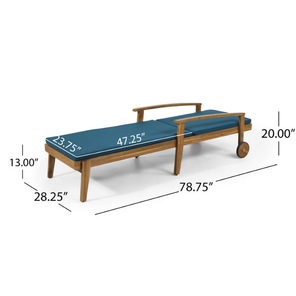 English Elm Jason Outdoor Acacia Wood Chaise Lounge with Adjustable Recline and Slat Design Blue N769P363844L