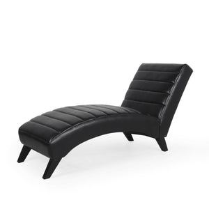 English Elm Christopher Knight Home® - FINLAY Curved PU Chaise Lounge with Birch Legs — Ergonomic Faux Leather Seat for Modern Comfort and Style Black 43.5 L x 26.5 W x 14.5 H 70507.00MDNT