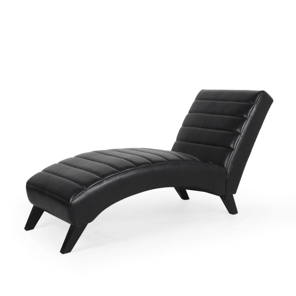 English Elm Christopher Knight Home® - FINLAY Curved PU Chaise Lounge with Birch Legs — Ergonomic Faux Leather Seat for Modern Comfort and Style Black 43.5 L x 26.5 W x 14.5 H 70507.00MDNT