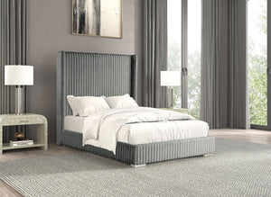 English Elm Gray Contemporary Queen Bed with Fur Chenille Upholstery, Mattress-Ready, Engineered Wood Frame Gray 80 L x 60 W x 9 H B2741P320863