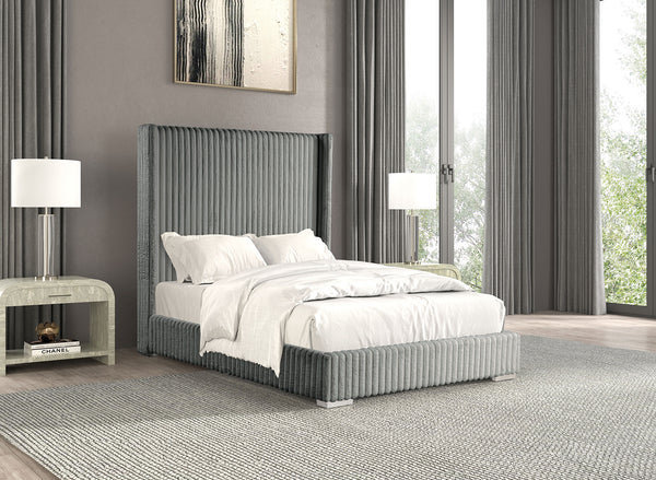 English Elm Gray Contemporary Queen Bed with Fur Chenille Upholstery, Mattress-Ready, Engineered Wood Frame Gray 80 L x 60 W x 9 H B2741P320863