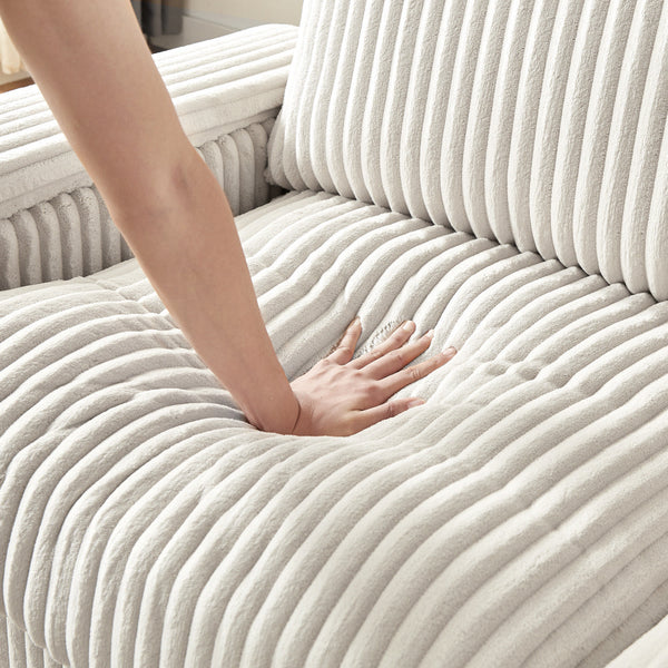 English Elm 71" Plush Corduroy Sofa with Hidden Armrest Storage, USB Charging Port, Solid Wood Frame Comfort White W3817P375150