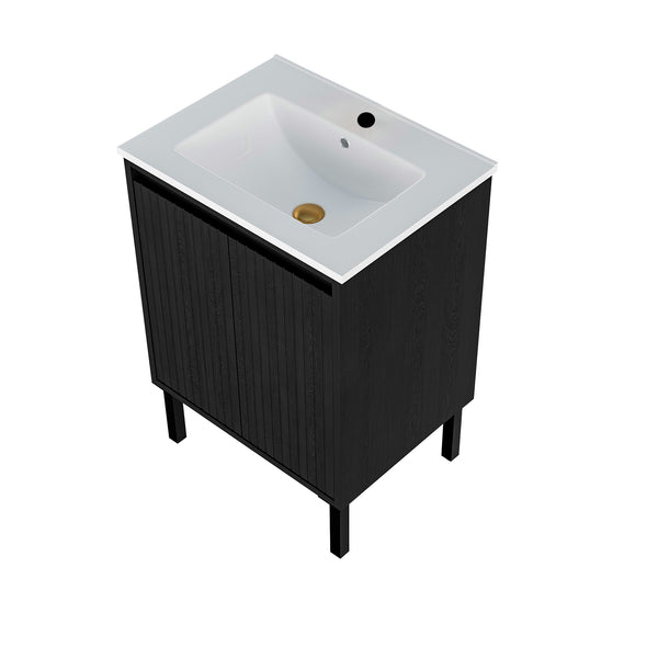 English Elm 24 Compact Bathroom Vanity with Sink — Floor-Standing Stability, Soft-Close Drawers, Large Storage, Durable Finish Black 29.13 L x 6.49 W x 26.37 H W3520S00014