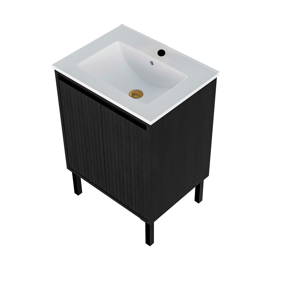 English Elm 24 Inch Bathroom Vanity In Matte Black – Modern, Space-Saving Design With Ample Storage & Durability W3520P349556