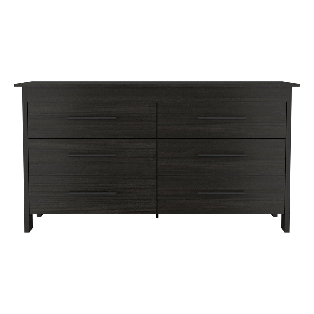 English Elm Luxor Six Drawer Double Dresser Black - Modern Minimalist Particle Board, Sturdy Legs & Metal Gliders B128S00101