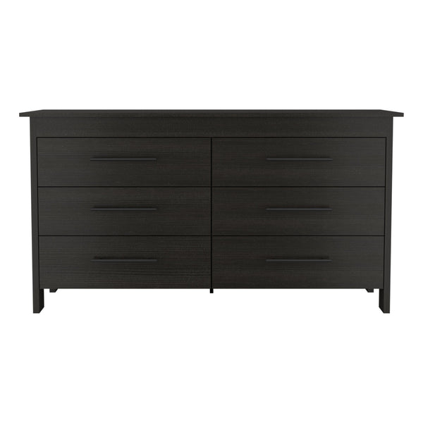 English Elm Luxor Six Drawer Double Dresser Black - Modern Minimalist Particle Board, Sturdy Legs & Metal Gliders B128S00101