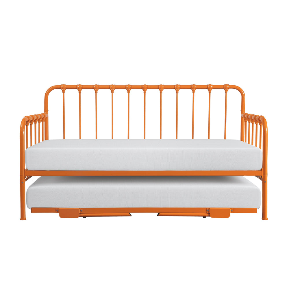 English Elm Daybed Classic Metal Frame with Lift-Up Trundle, Space-Saving Guest Solution with Casters and Foldable Legs Orange 87.75 L x 25.25 W x 6 H B011P332231