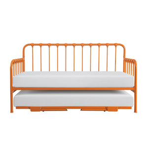 English Elm Daybed Classic Metal Frame with Lift-Up Trundle, Space-Saving Guest Solution with Casters and Foldable Legs Orange 87.75 L x 25.25 W x 6 H B011P332231