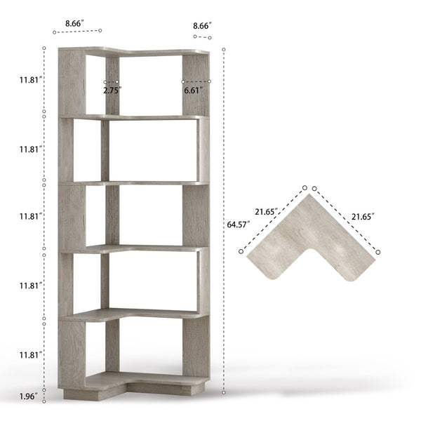 English Elm Set of 2 Modular Corner Bookcases L Shaped and I Space Saving Home Office Shelving Light Grey W2899S00005
