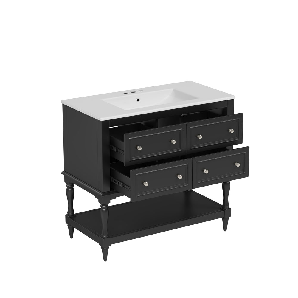 English Elm 36" Bathroom Vanity with Sink Combo, 36" Ceramic Undermount Basin, Solid Wood Frame, 4 Drawers, Waterproof Painted Finish Black N710P250654B