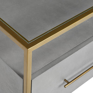 Sunpan Venice Nightstand – Glamorous Acacia Wood Design with Tempered Glass Top and Antique Brass Hardware Grey Shagreen