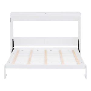 English Elm Full Size Murphy Wall Bed with Cabinet Dual Piston Folding Mechanism for Studio Spaces White LP000664AAK-2
