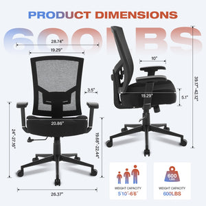 English Elm Big and Tall Ergonomic Mesh Chair 600lb Capacity Lumbar Support Memory Foam Seat W1521P483028