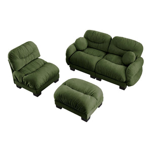 English Elm Pleated Chenille Sectional Sofa with Ergonomic Foam Sculptural Curved Armrests Living Room Green W5656S00050