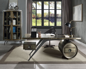 English Elm Brancaster Bronze Aluminum & Oak Finish Desk with Wireless Charging, USB-A Ports & Self-Close Drawers B2726S00083