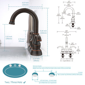 English Elm Oil Rubbed 2-Handle Crescent Moon Bathroom Faucet 4" Centerset with 360° Swivel, Pop-Up Drain & Hoses T3177P277488