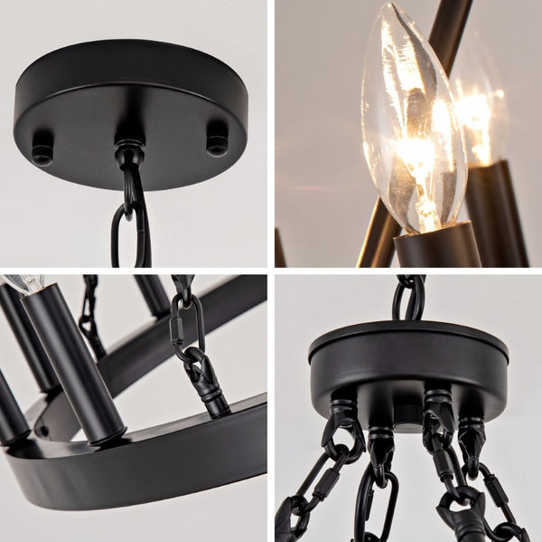 English Elm 12-light Wagon Wheel Chandelier Black Iron Rustic Farmhouse Fixture for Dining Rooms W2991P406726