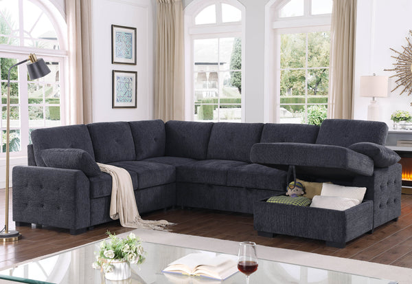 English Elm Nyhan Upholstered Corner Sectional with Pull-Out Loveseat and Storage Chaise, Chenille Elegance Dark Gray B102S00078