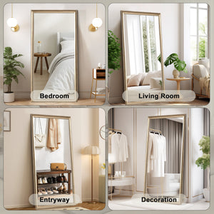 English Elm 32*70inch full-body mirror with faux wood frame, shatterproof backing, versatile mounting for home and store W2709P242465