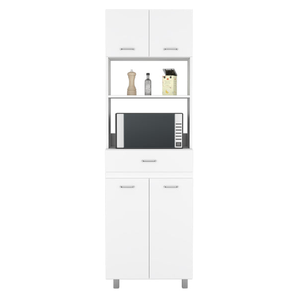 English Elm Microwave Double Door Storage Cabinet with Drawer & Shelf, White Engineered Wood, Spacious Top B097S00096