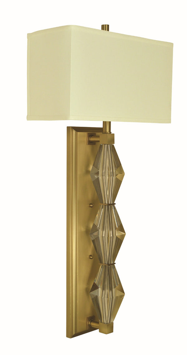 Framburg 2-light Elegant Crystal Column Sconce With Off-white Shade And Stunning Brushed Brass Accents Brushed Brass Metal 5670 Br