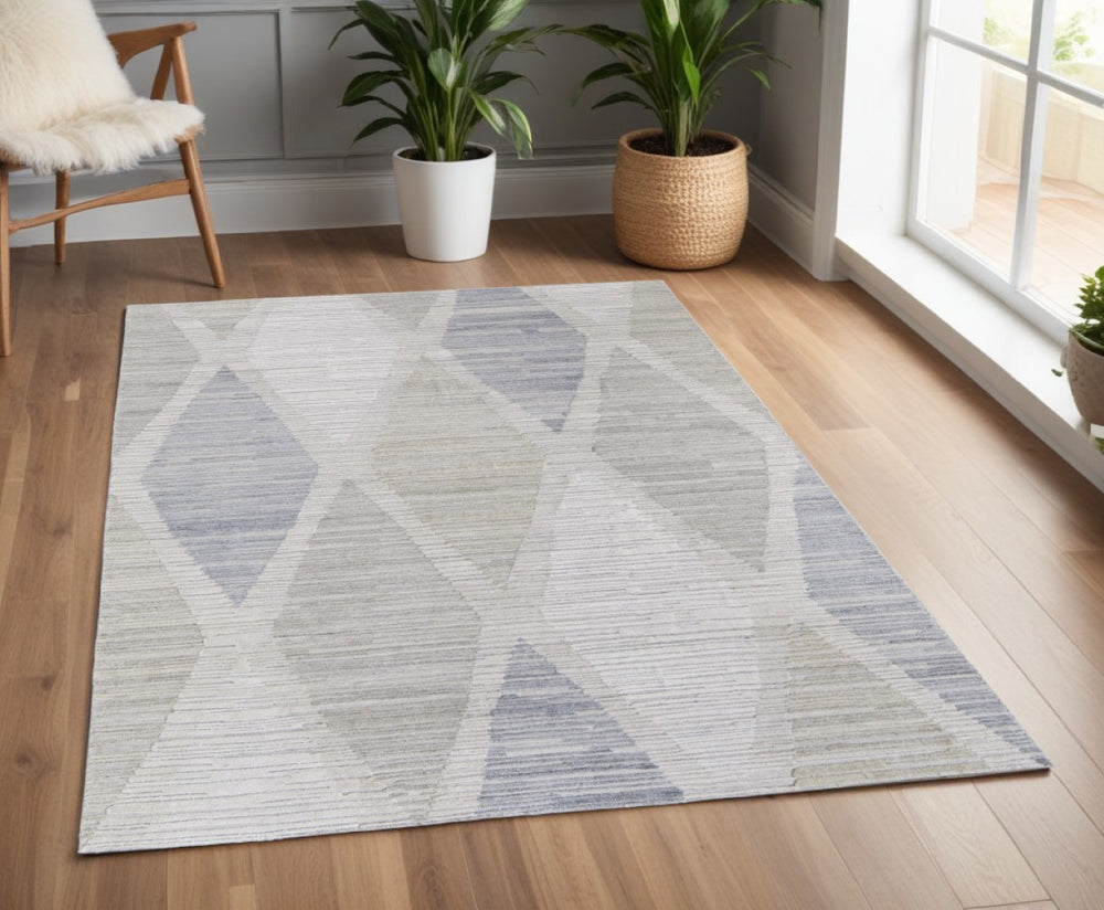 HomeRoots 4' Hand-Woven Ivory and Blue Geometric Area Rug – Timeless Style for Any Room Decor, Unique Design 4' X 6' 567007