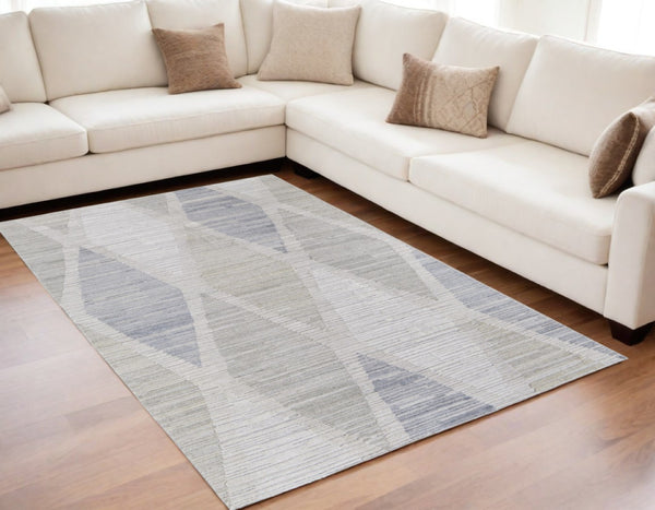 HomeRoots 4' Hand-Woven Ivory and Blue Geometric Area Rug – Timeless Style for Any Room Decor, Unique Design 5' X 8' 567008