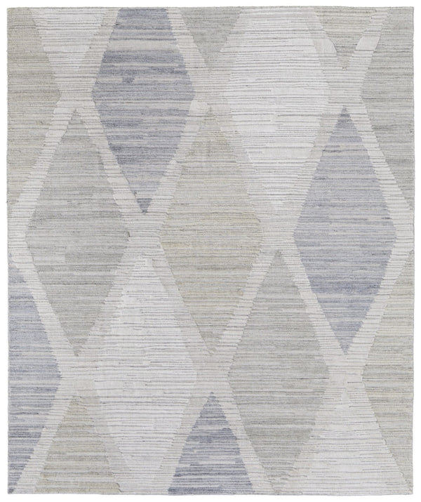 HomeRoots 4' Hand-Woven Ivory and Blue Geometric Area Rug – Timeless Style for Any Room Decor, Unique Design 9' X 12' 567010