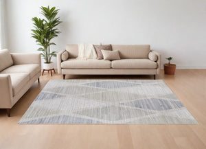 HomeRoots 4' Hand-Woven Ivory and Blue Geometric Area Rug – Timeless Style for Any Room Decor, Unique Design 9' X 12' 567010