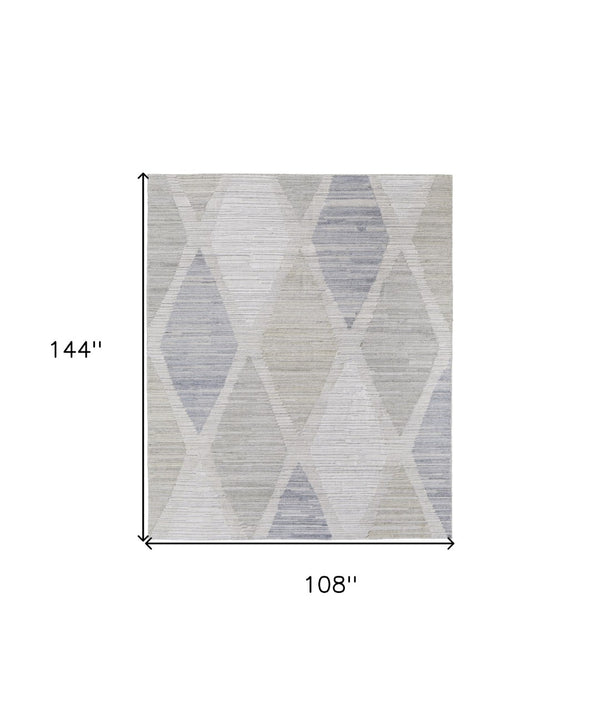 HomeRoots 4' Hand-Woven Ivory and Blue Geometric Area Rug – Timeless Style for Any Room Decor, Unique Design 9' X 12' 567010