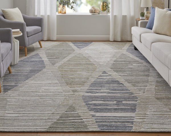 HomeRoots 4' Hand-Woven Ivory and Blue Geometric Area Rug – Timeless Style for Any Room Decor, Unique Design 10' X 14' 567011