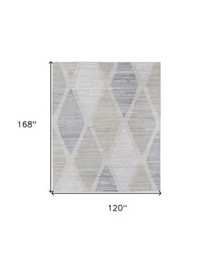 HomeRoots 4' Hand-Woven Ivory and Blue Geometric Area Rug – Timeless Style for Any Room Decor, Unique Design 10' X 14' 567011