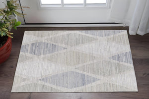 HomeRoots 4' Hand-Woven Ivory and Blue Geometric Area Rug – Timeless Style for Any Room Decor, Unique Design 2' X 3' 567013