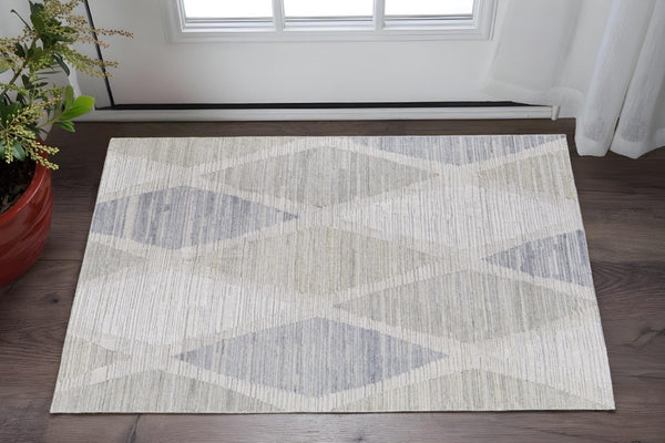 HomeRoots 4' Hand-Woven Ivory and Blue Geometric Area Rug – Timeless Style for Any Room Decor, Unique Design 2' X 3' 567013