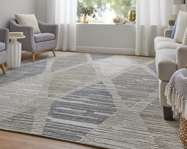HomeRoots 4' Hand-Woven Ivory and Blue Geometric Area Rug – Timeless Style for Any Room Decor, Unique Design 2' X 3' 567013