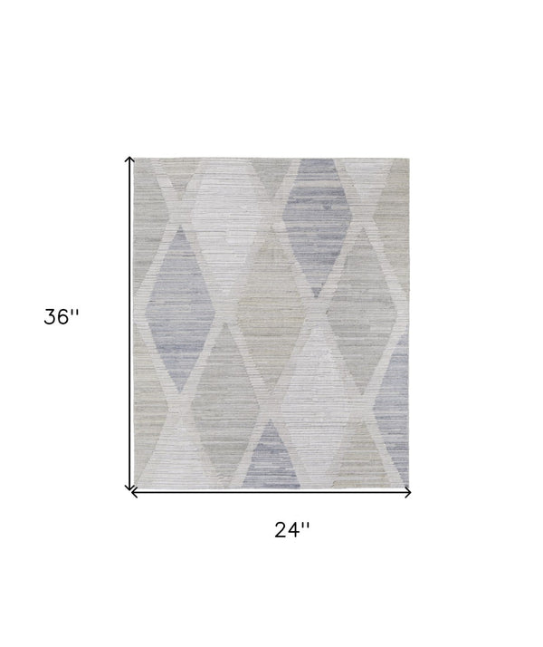 HomeRoots 4' Hand-Woven Ivory and Blue Geometric Area Rug – Timeless Style for Any Room Decor, Unique Design 2' X 3' 567013