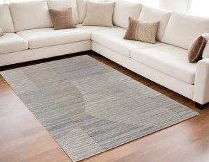 Homeroots 5' X 8' Tan And Blue Abstract Hand Woven Worn Faded Area Rug Brown Wool Blend 567015
