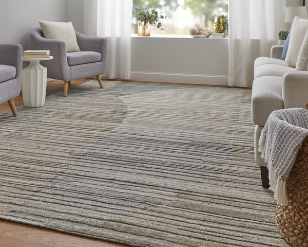 Homeroots 5' X 8' Tan And Blue Abstract Hand Woven Worn Faded Area Rug Brown Wool Blend 567015