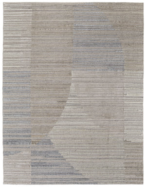 Homeroots 8' X 10' Tan And Blue Abstract Hand Woven Worn Faded Area Rug Brown Wool Blend 567016