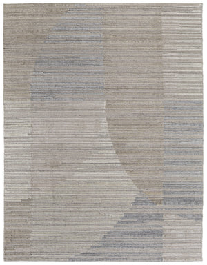 Homeroots 9' X 12' Tan And Blue Abstract Hand Woven Worn Faded Area Rug Brown Wool Blend 567017