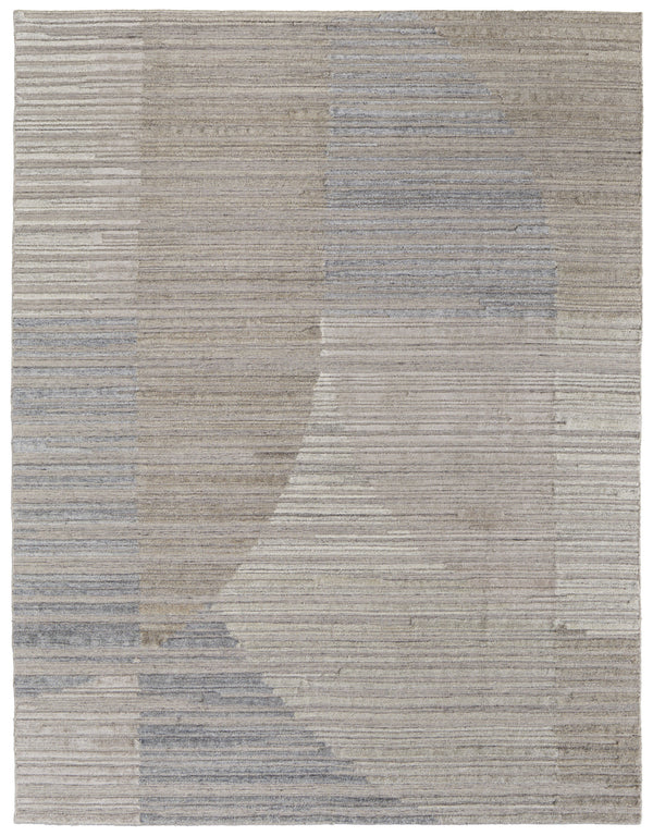 Homeroots 10' X 14' Tan And Blue Abstract Hand Woven Worn Faded Area Rug Brown Wool Blend 567018