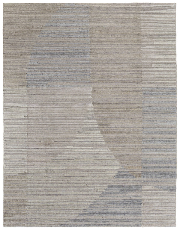 Homeroots 12' X 15' Tan And Blue Abstract Hand Woven Worn Faded Area Rug Brown Wool Blend 567019